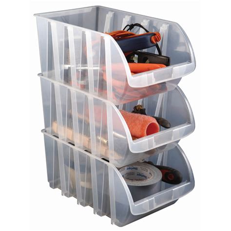 stackable clear plastic storage bins